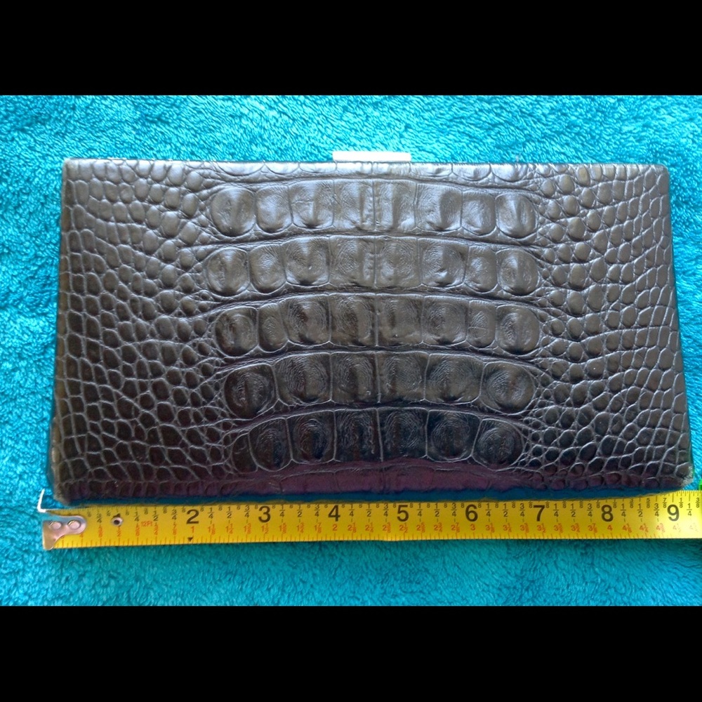 Black Leather Croc embossed box clutch